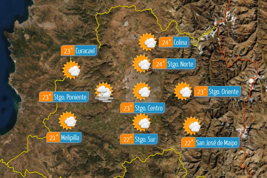 De acuerdo a la DMC, las máximas superarán los 24° en la zona norte de la región durante este 11 de agosto. Créditos: DMC.