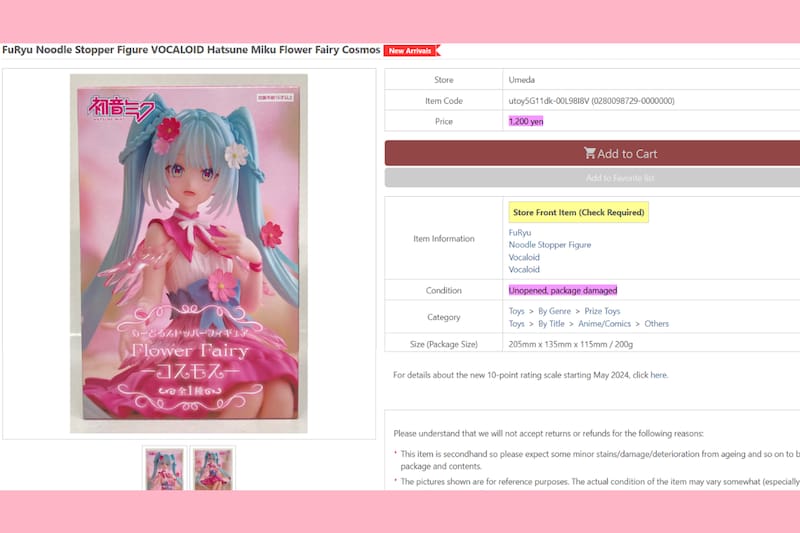 Incluso a pesar de que la figura nunca ha sido abierta, debido a que la caja está en mal estado, su precio disminuye en más de la mitad.