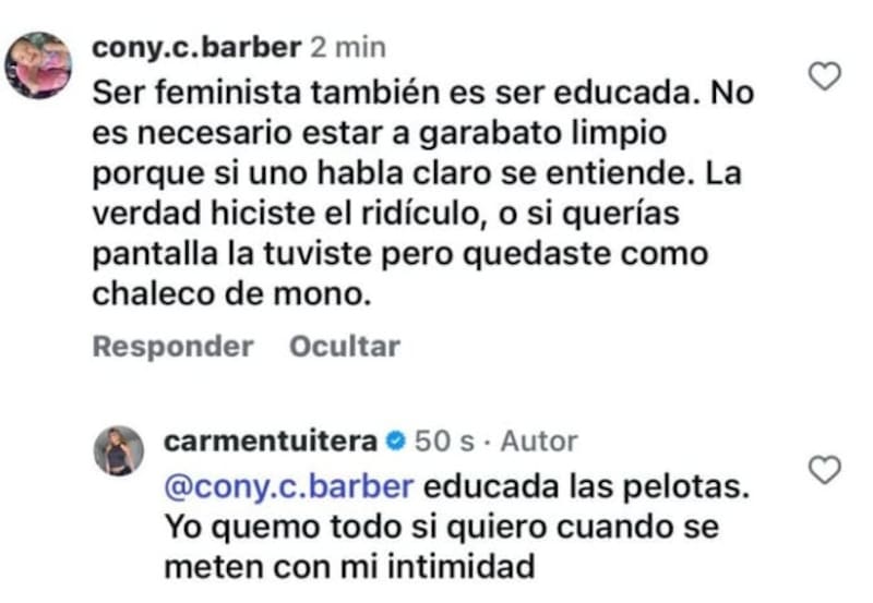 La influencer respondió a una crítica. Créditos: Instagram