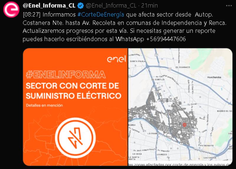 por el corte de luz en Santiago.