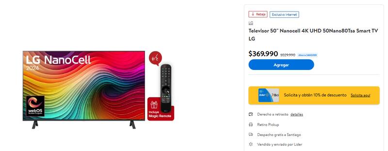 Este televisor tiene una rebaja de más de $400.000.