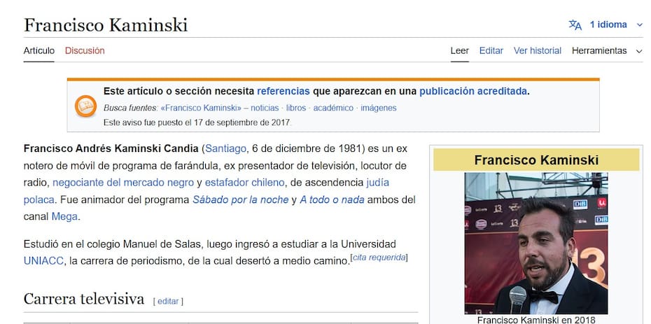 El animador sufrió la modificación de su perfil de Wikipedia.