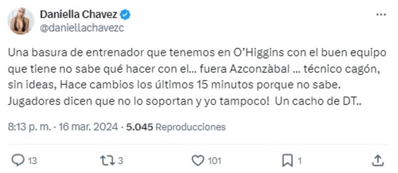 Daniela Chávez criticó con todo a Juan Manuel Azconzábal