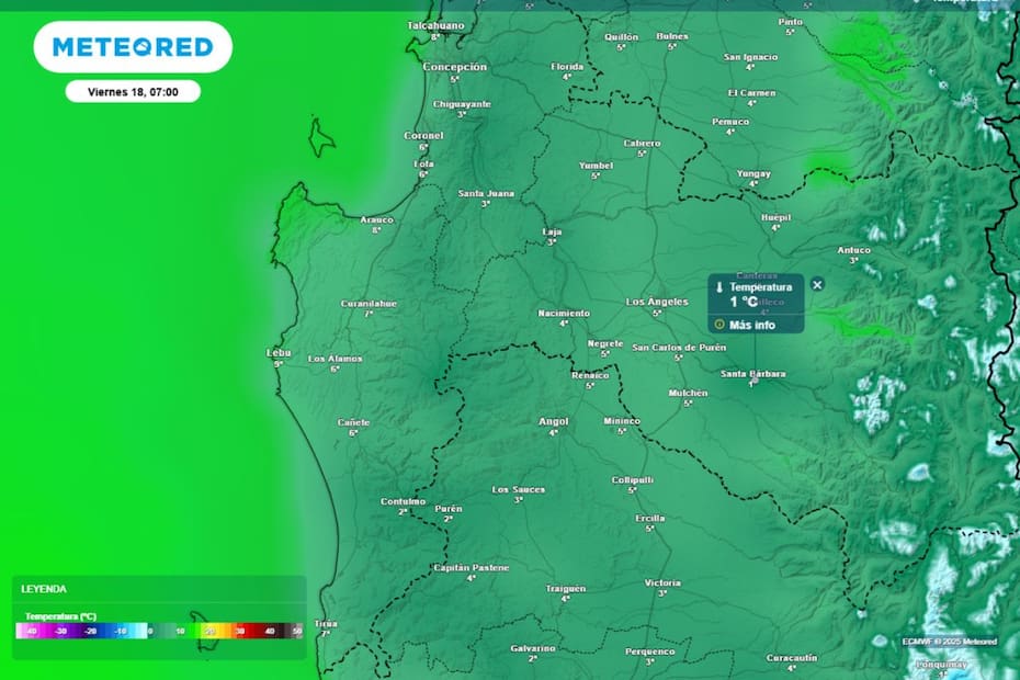 Este será el día más frío en la Región del Biobío.
Créditos: Meteored.