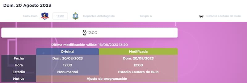 Ajuste de programación del partido de Colo Colo Femenino versus Deportes Antofagasta.