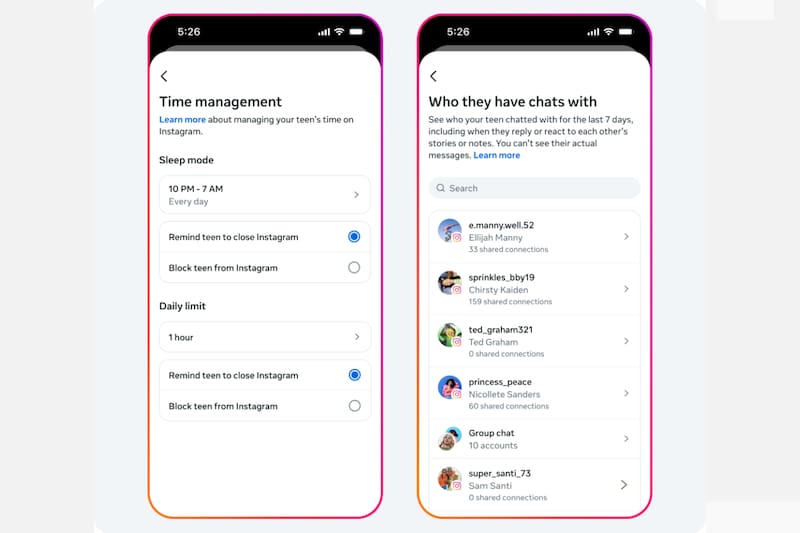 Podrás controlar el tiempo que el o la menor pasa diariamente en Instagram, así como quién chatea con él o ella.