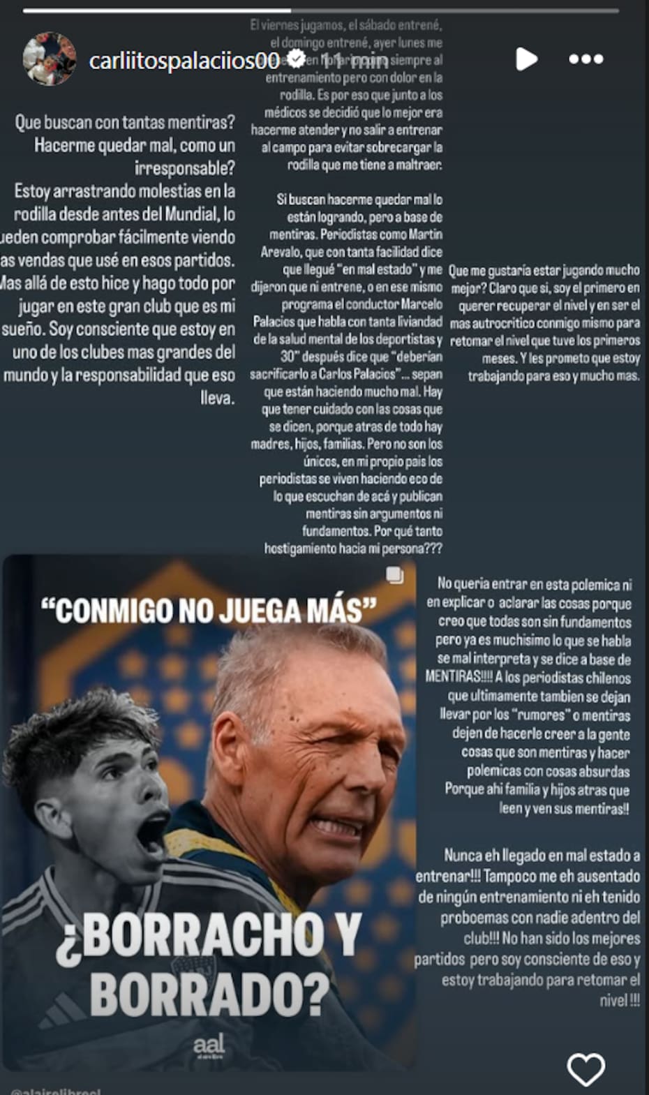 El mensaje del chileno en redes sociales.