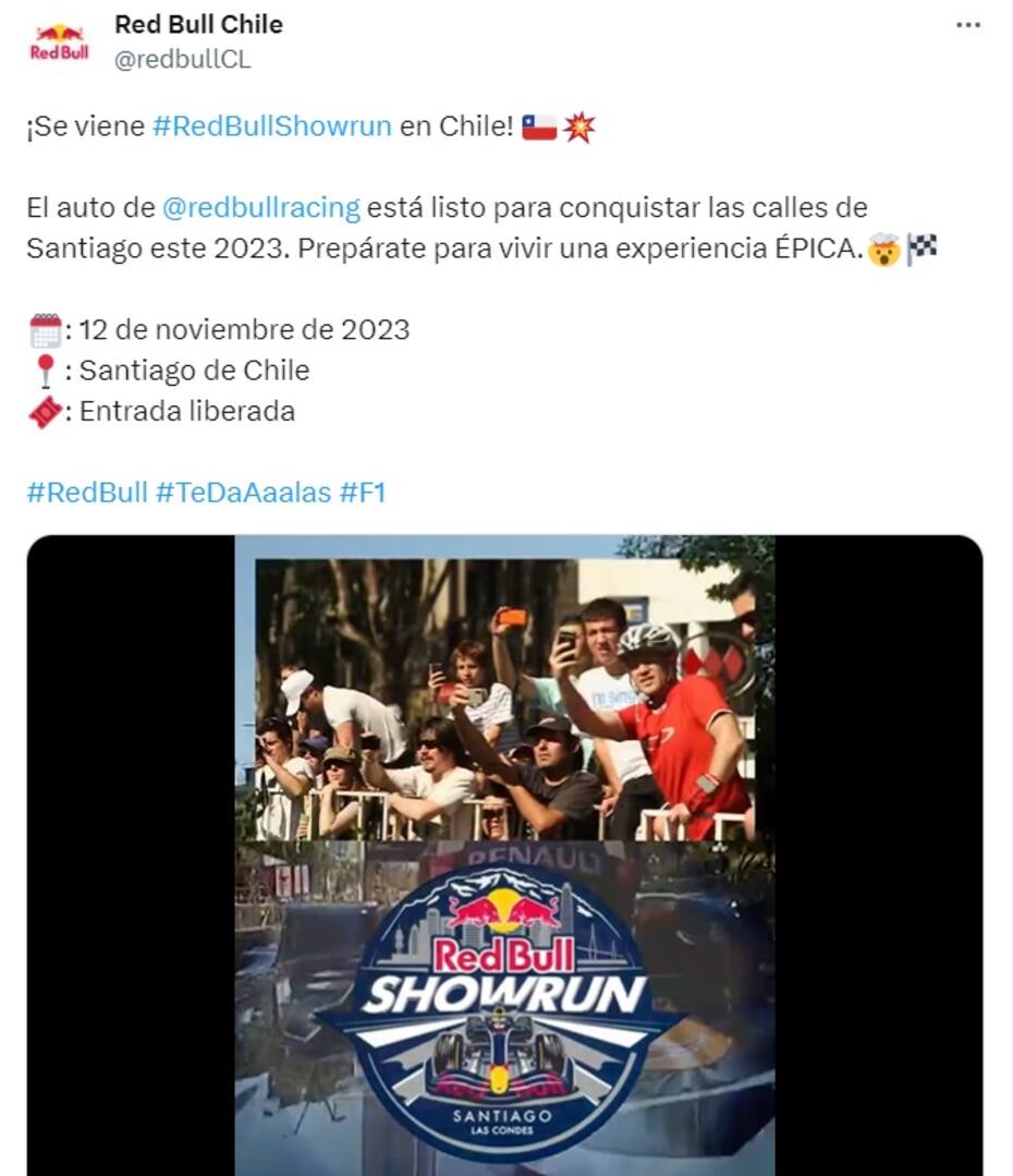 El Red Bull Show Run en Chile se llevará a cabo el 12 de noviembre. (@redbullCL)