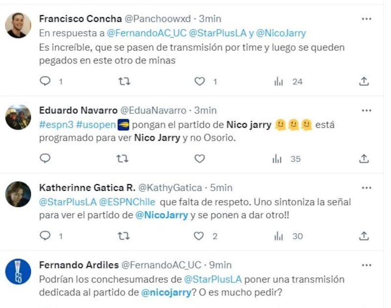 Quejas hinchas chilenos contra ESPN por partido de Jarry en el US Open