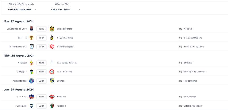 Programación fecha 22 del Campeonato Nacional 2024