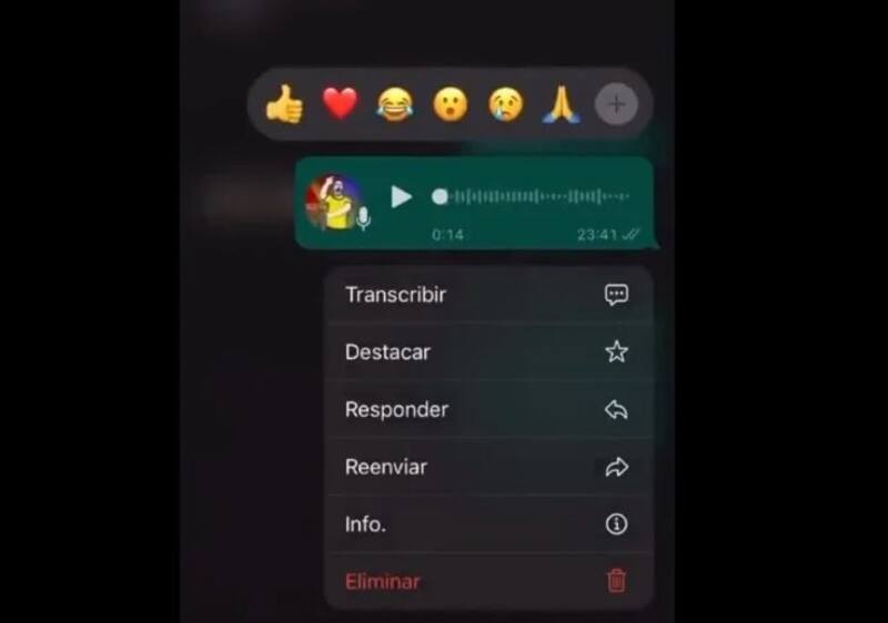 Así luce el botón de Transcripción de Audios de WhatsApp. Créditos: Captura Clarín