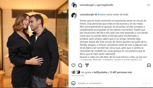 Publicación de Instagram de Vanesa Borghi