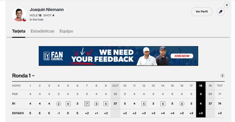 La ronda 1 del chileno en el PGA Championship.