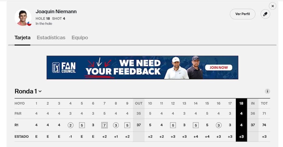 La ronda 1 del chileno en el PGA Championship.