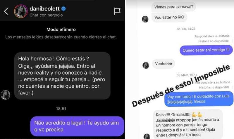Daniela Aránguiz mostró su conversación con Daniela Colett. Créditos: Instagram