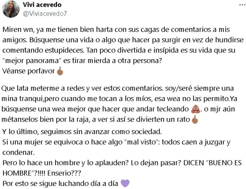 El descargo de Viviana Acevedo. Créditos: X