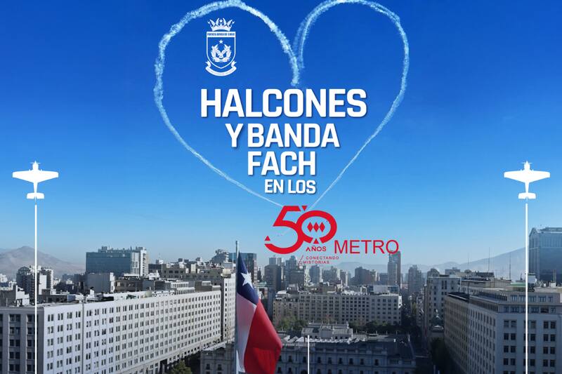 La escuadrilla realizará un show de piruetas aéreas para celebrar el 50° aniversario del Metro de Santiago. Créditos: X