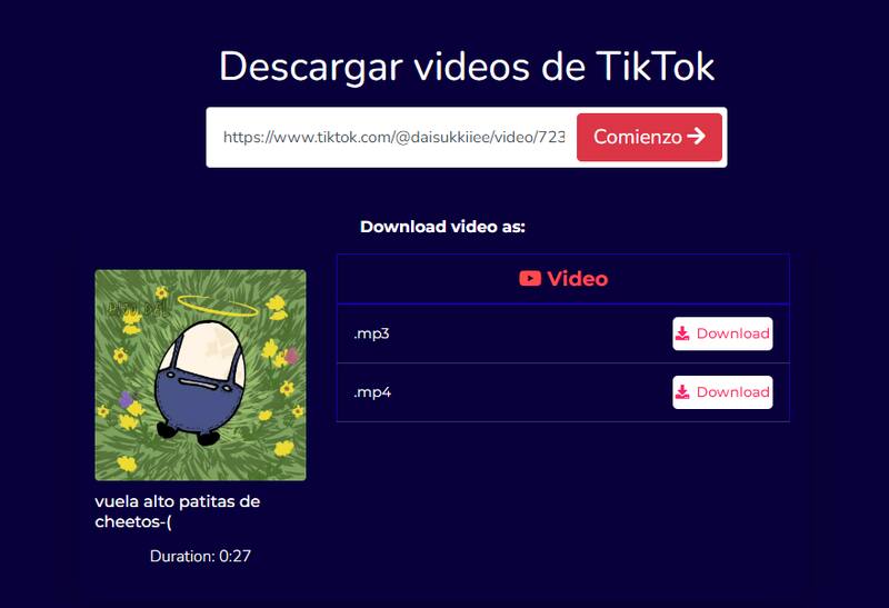 Aquí también podrás convertir tu video de TikTok a MP3. Créditos: SSYoutube.