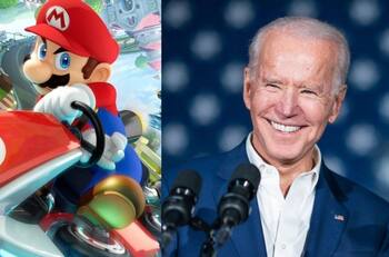 ¿Un gamer más a la lista? Joe Biden se mostró jugando Mario Kart de arcade