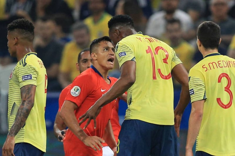 Alexis Sánchez y Yerry Mina ya tuvieron un encontrón en la Copa América del 2019 en Brasil.