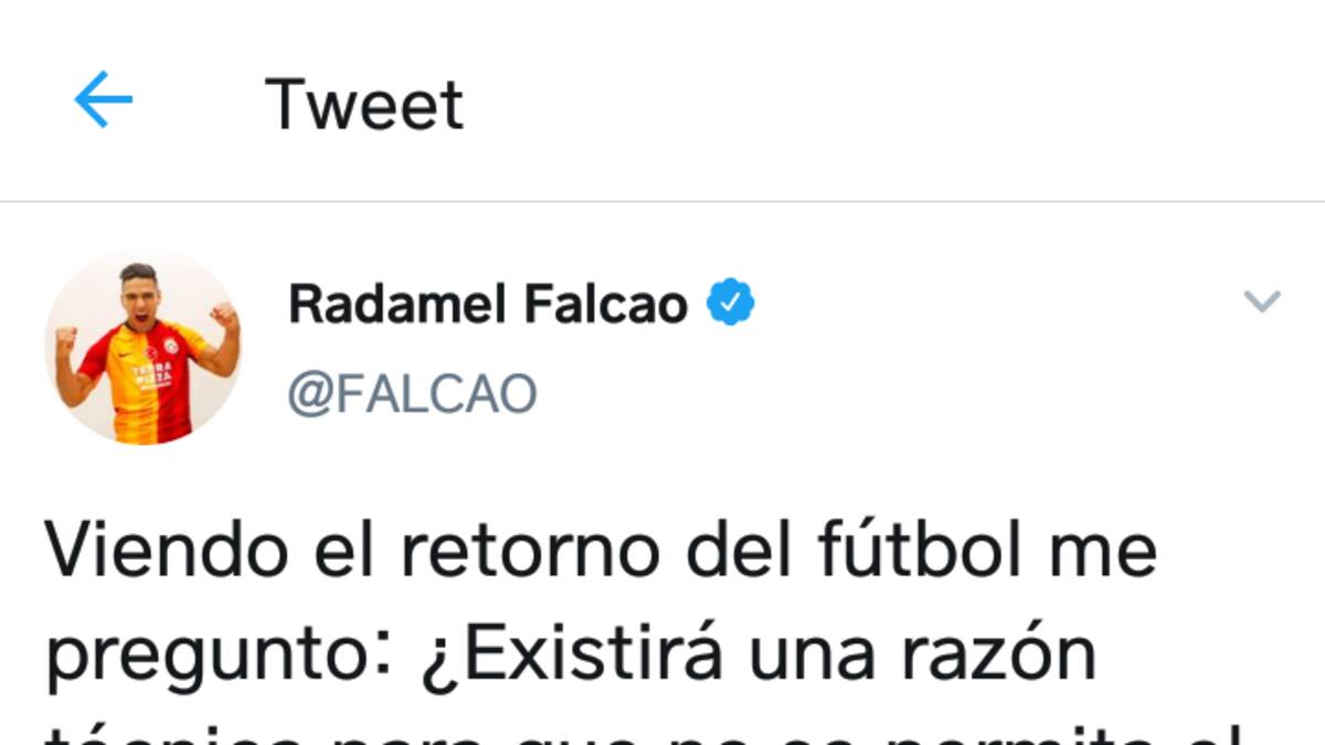 Falcao denuncia inconsecuencia en protocolos sanitarios de regreso del fútbol
