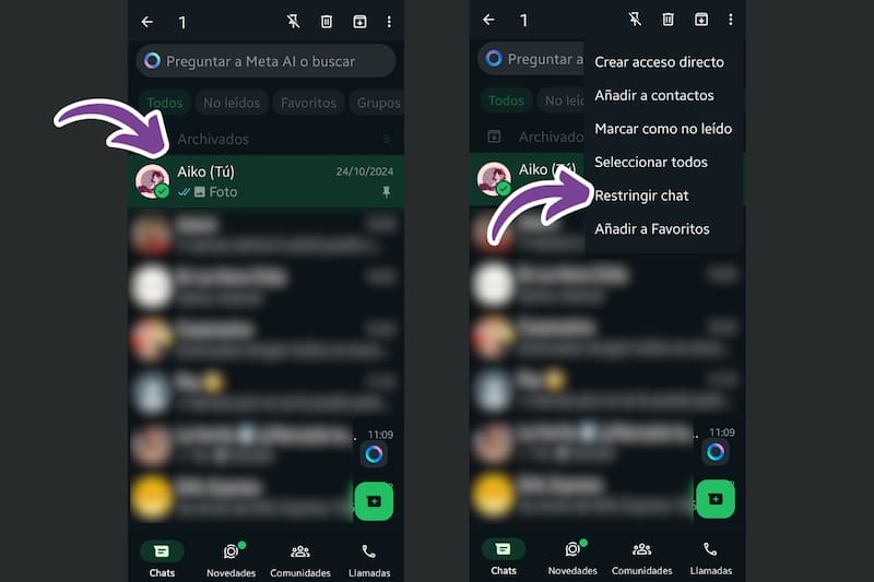 Deberás seguir estos pasos para restringir un chat.