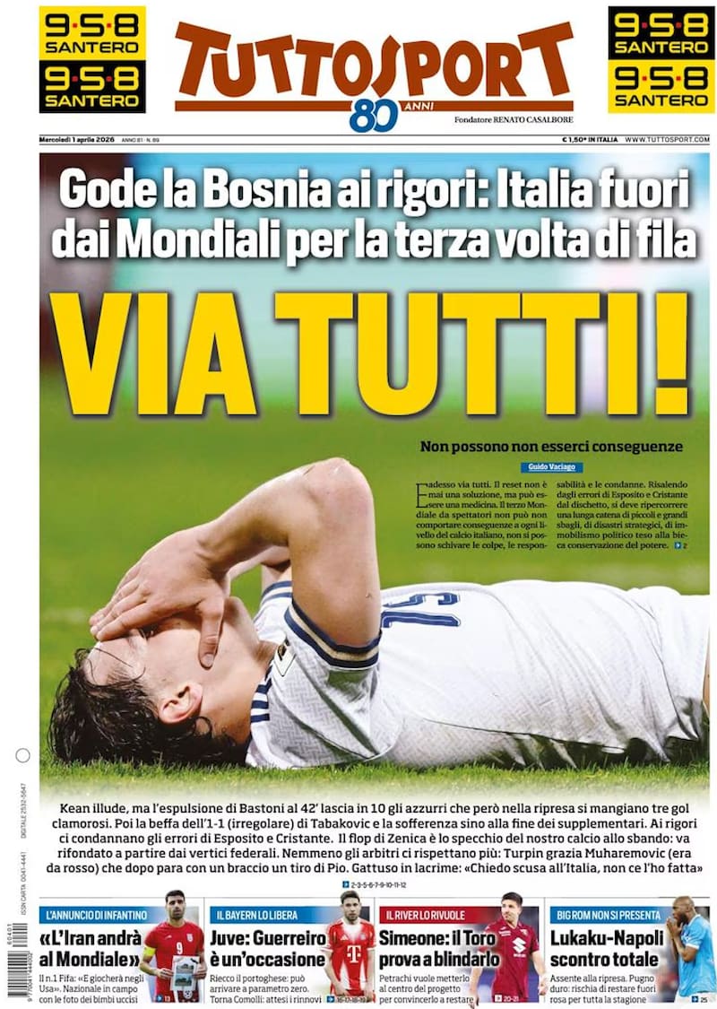 Fue uno de los medios más críticos tras el nuevo desastre de la Azzurra. Pidió "¿Que se vayan todos!".