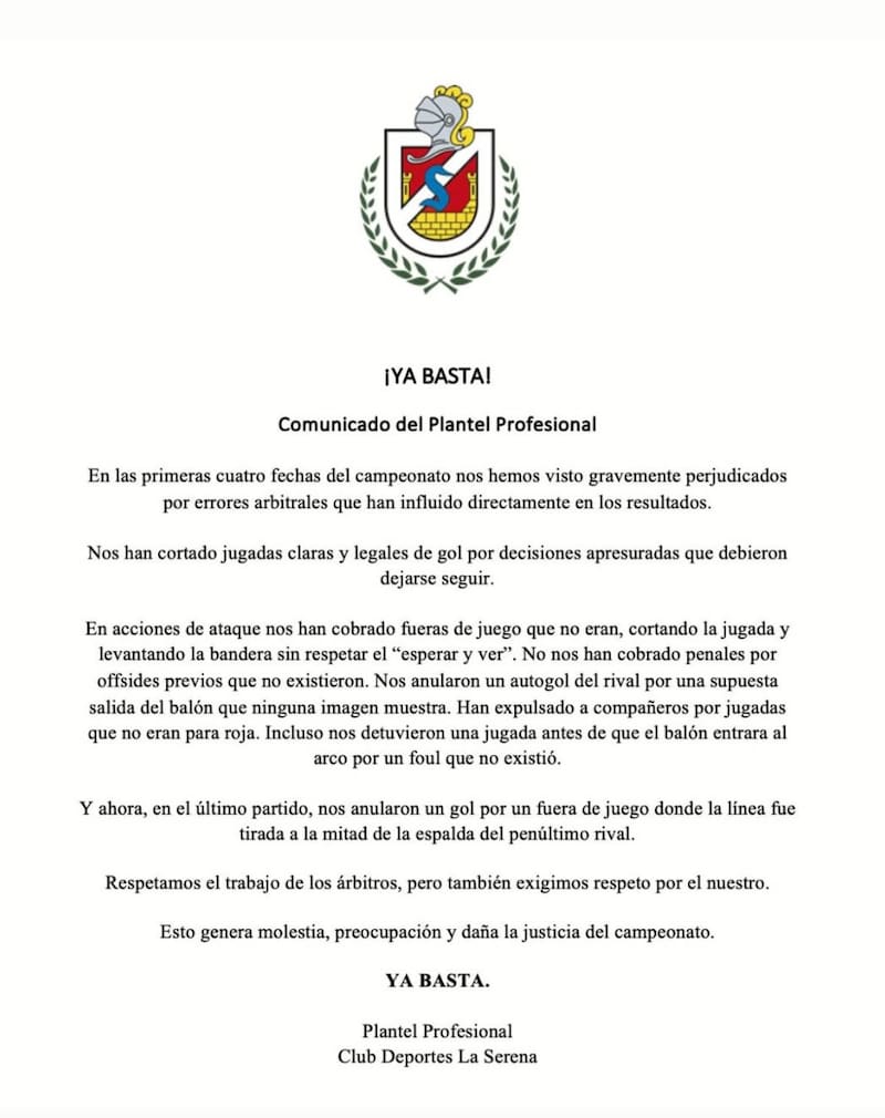 El comunicado del plantel tras varias fallas arbitrales.
