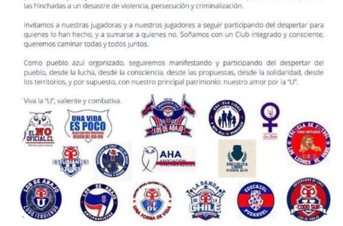 Hinchada de U. de Chile: "Reanudar el Campeonato sería exponer a hinchas a un desastre de violencia"
