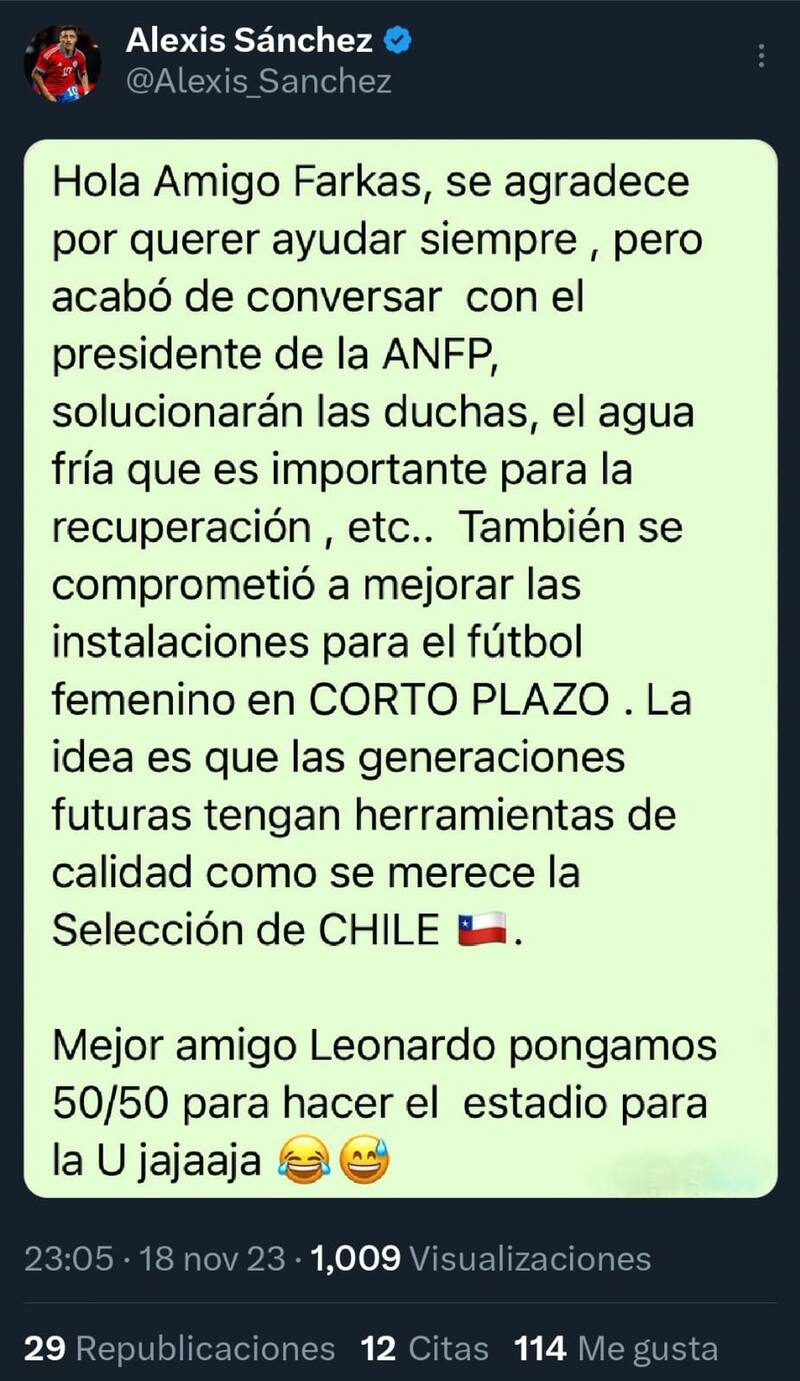 Alexis Sánchez le dedicó una extensa respuesta a Leonardo Farkas