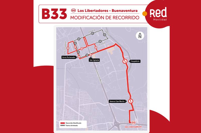 Revisa el mapa para ver la modificaciones del recorrido B33.