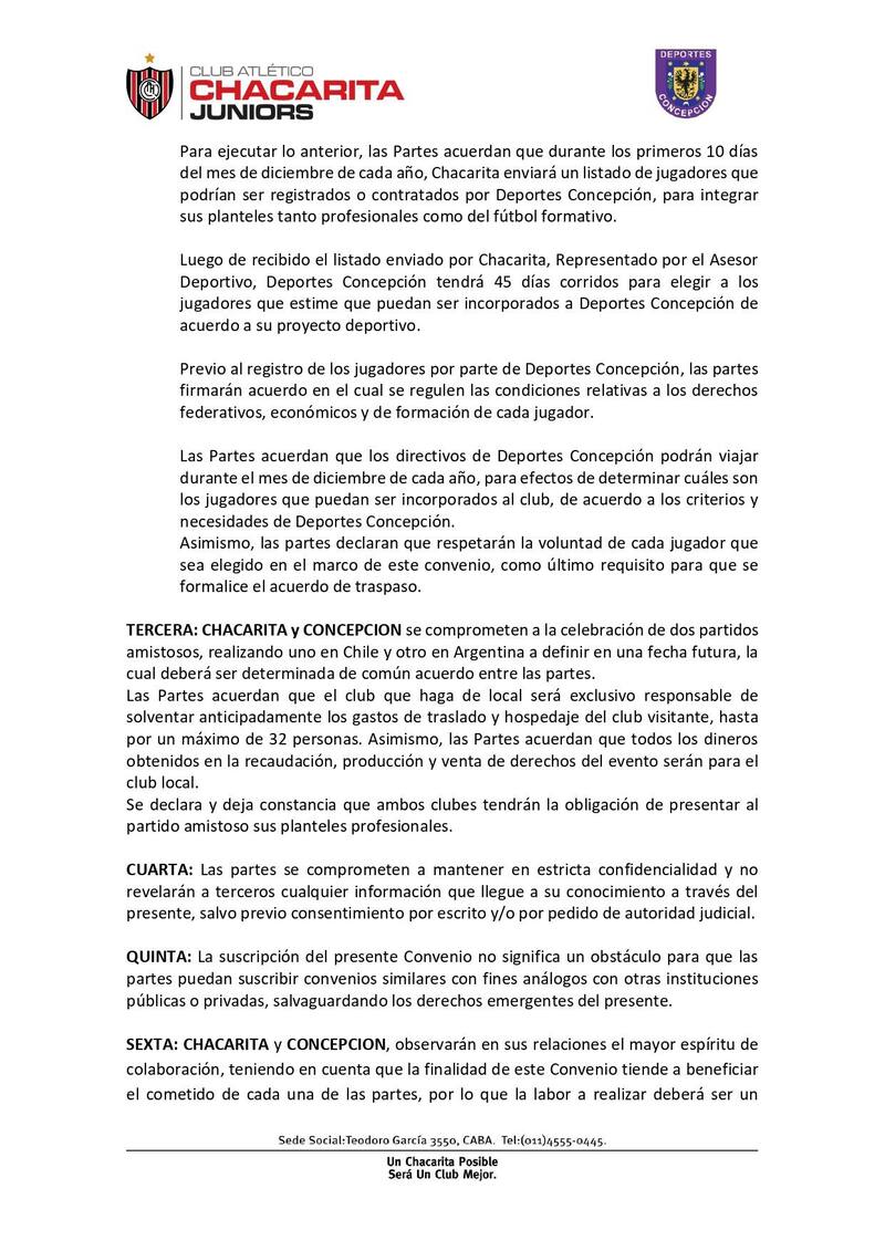 Chacarita Juniors y anuncio de convenio con Deportes Concepción.
