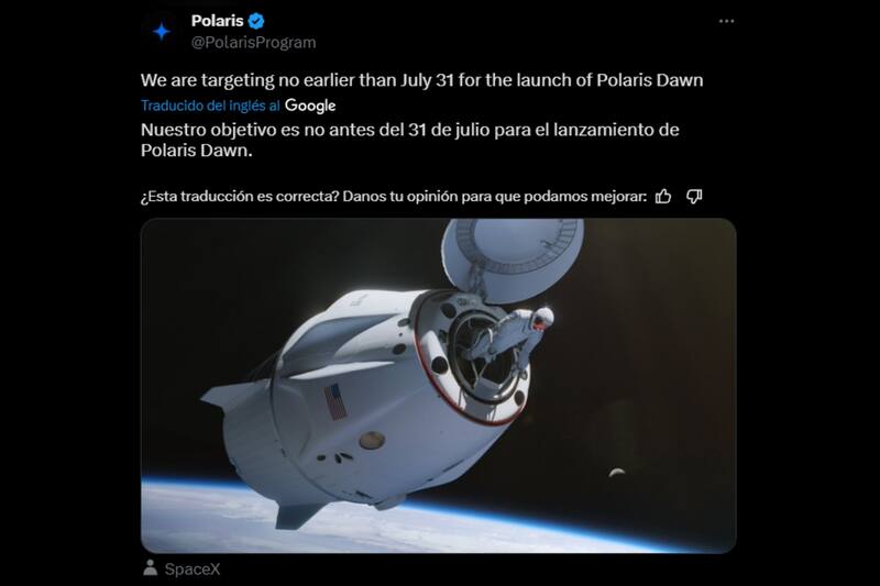 La misión con civiles al espació ocurrirá antes del 31 de julio.