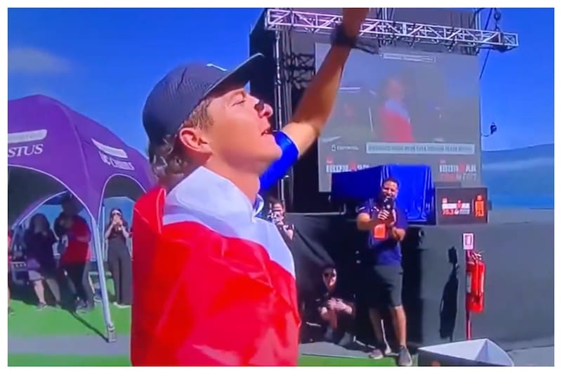 El representante del Team Chile arrasó en el Ironman 70.3 de Pucón. Foto: Transmisión de Chilevisión.