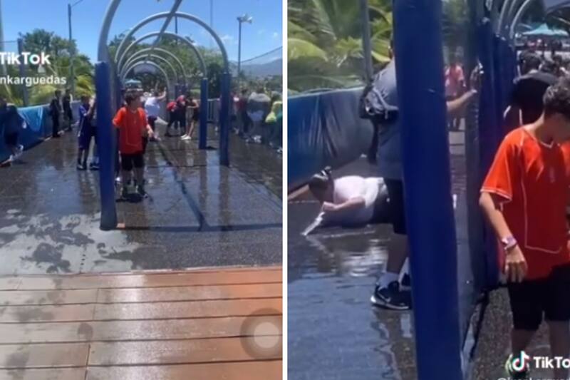 La mujer fue impactada por el agua.