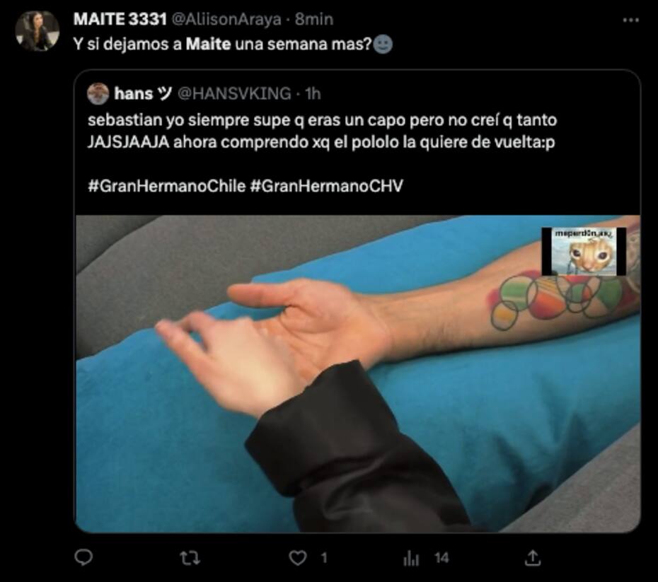 Algunos internautas quieren que Maite Phillips se quede una semana más. Foto: Twitter.