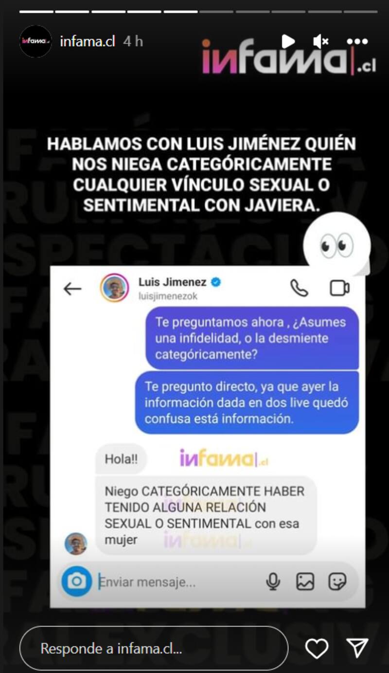 Luis Jiménez negando cualquier tipo de relación con Javiera.