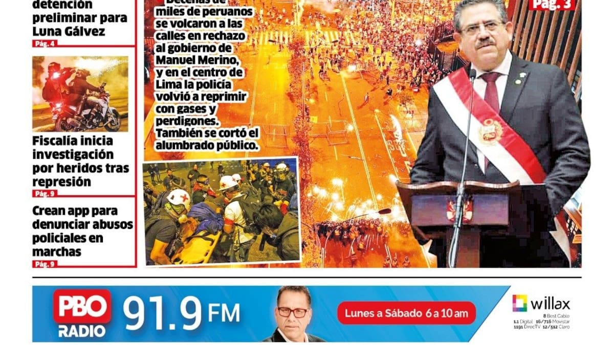 "Merino Asesino": Las duras portadas de medios peruanos tras muerte de manifestantes