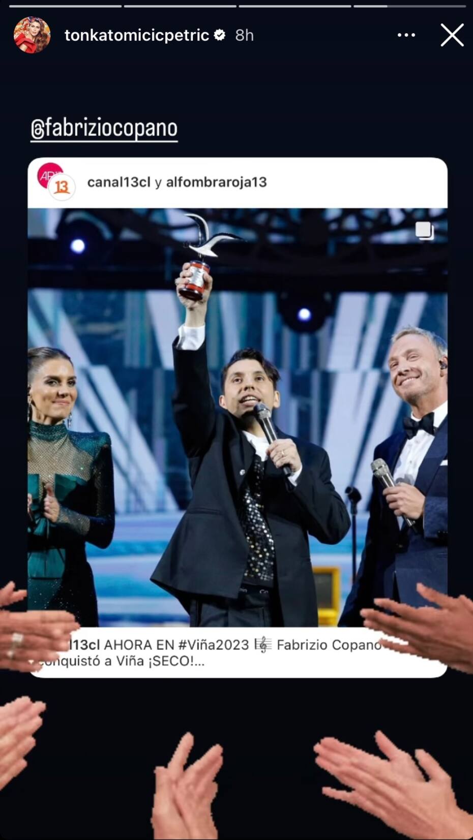 Envió mensaje a Fabrizio Copano a través de Instagram.