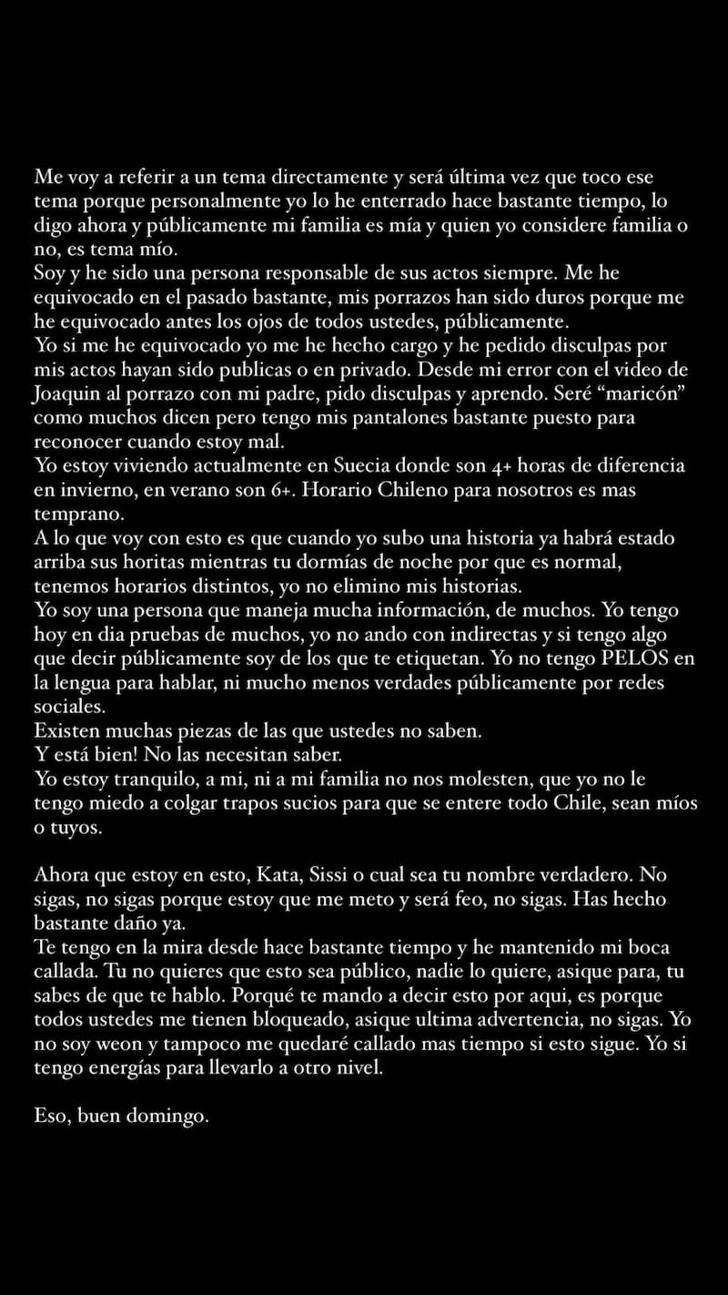 Este fue el mensaje de sus historias de Instagram.