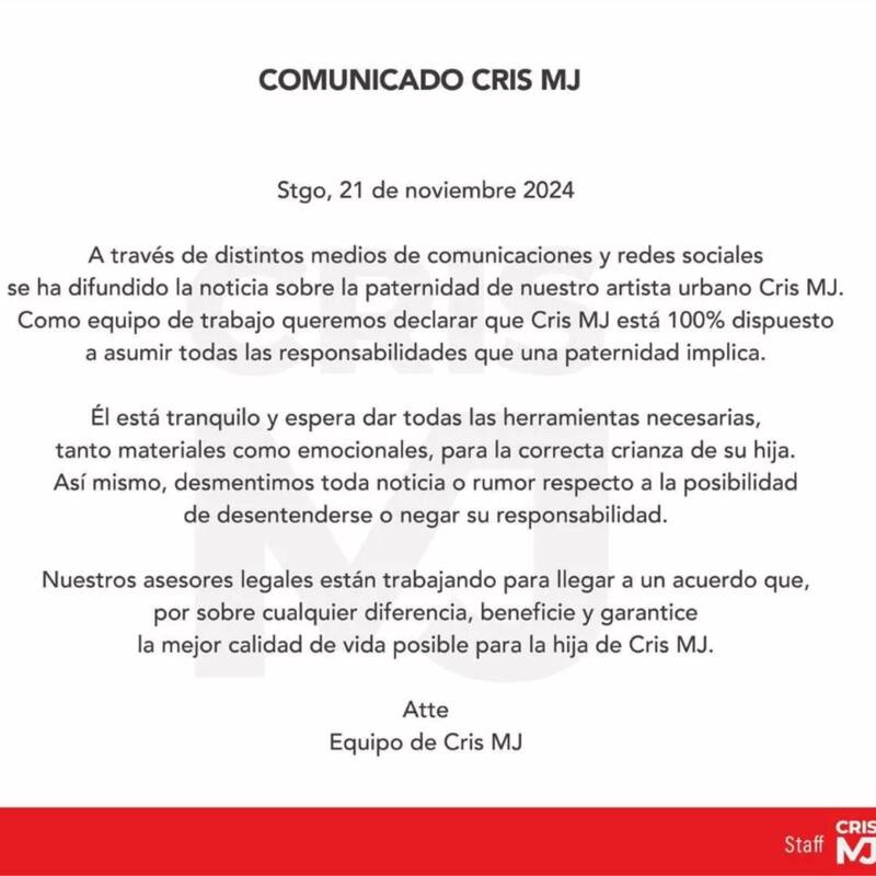 Cris MJ asume su paternidad.