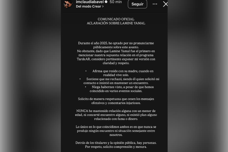 La modelo emitió un comunicado a través de redes sociales luego de que el futbolista la acusara de inventar una relación por fama. Créditos: Instagram - Infobae.