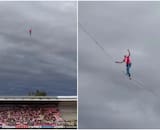 VIDEO | Impresionante: se subió a una cinta y cruzó estadio del fútbol chileno en pleno entretiempo
