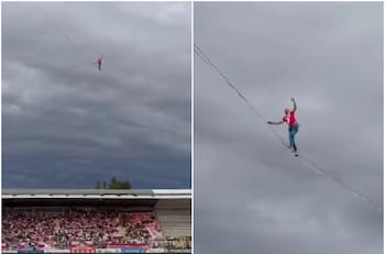 VIDEO | Impresionante: se subió a una cinta y cruzó estadio del fútbol chileno en pleno entretiempo