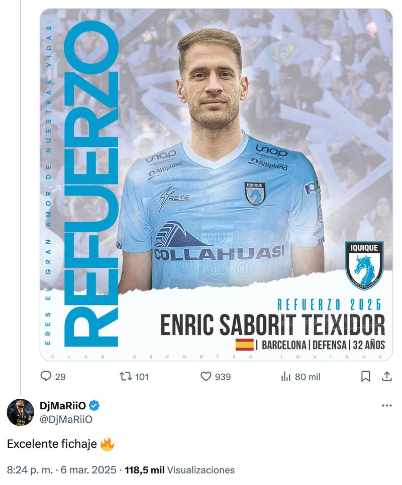 El streamer felicita a Deportes Iquique.