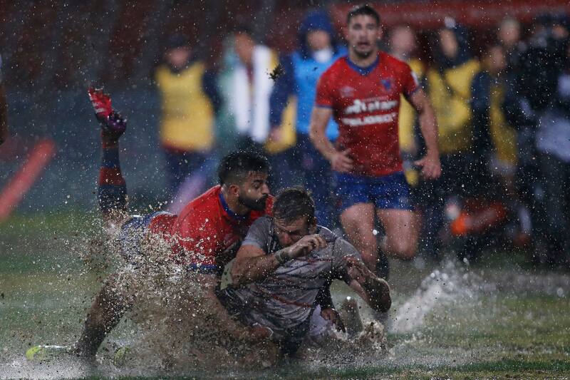 La lluvia fue protagonista en el partido de ida por el repechaje para el Mundial de Rugby entre Los Cóndores y Estados Unidos disputado el 9 de julio del 2022 en el Estadio Santa Laura. (Foto: Agencia Aton)