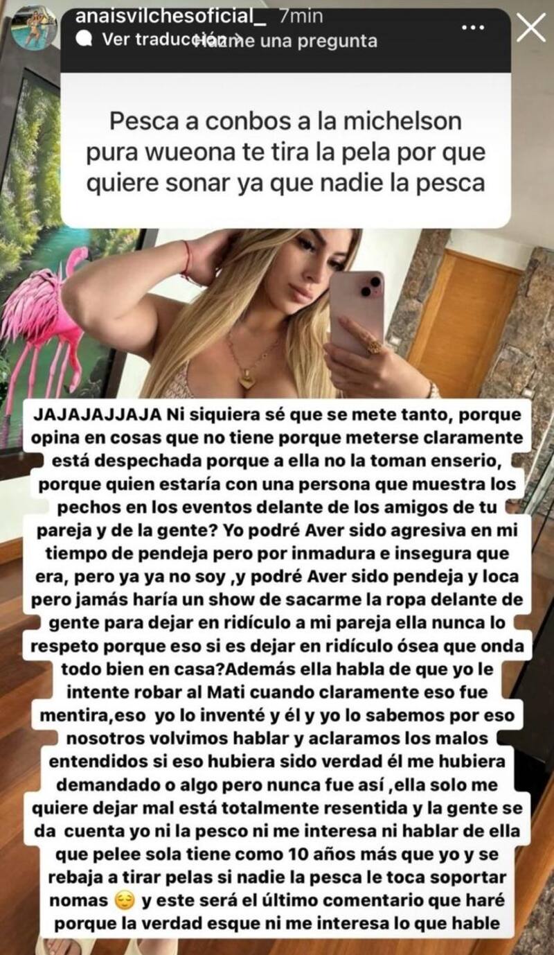 La respuesta de Anaís Vilches a Ignacia Michelson.