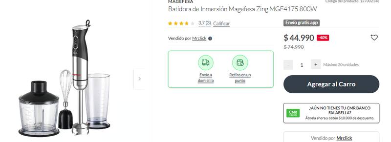 Esta es la minipimer que está en oferta comprando por internet.