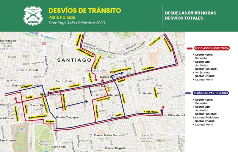 Estos son los desvíos en Santiago por el recorrido del Paris Parade 2023.