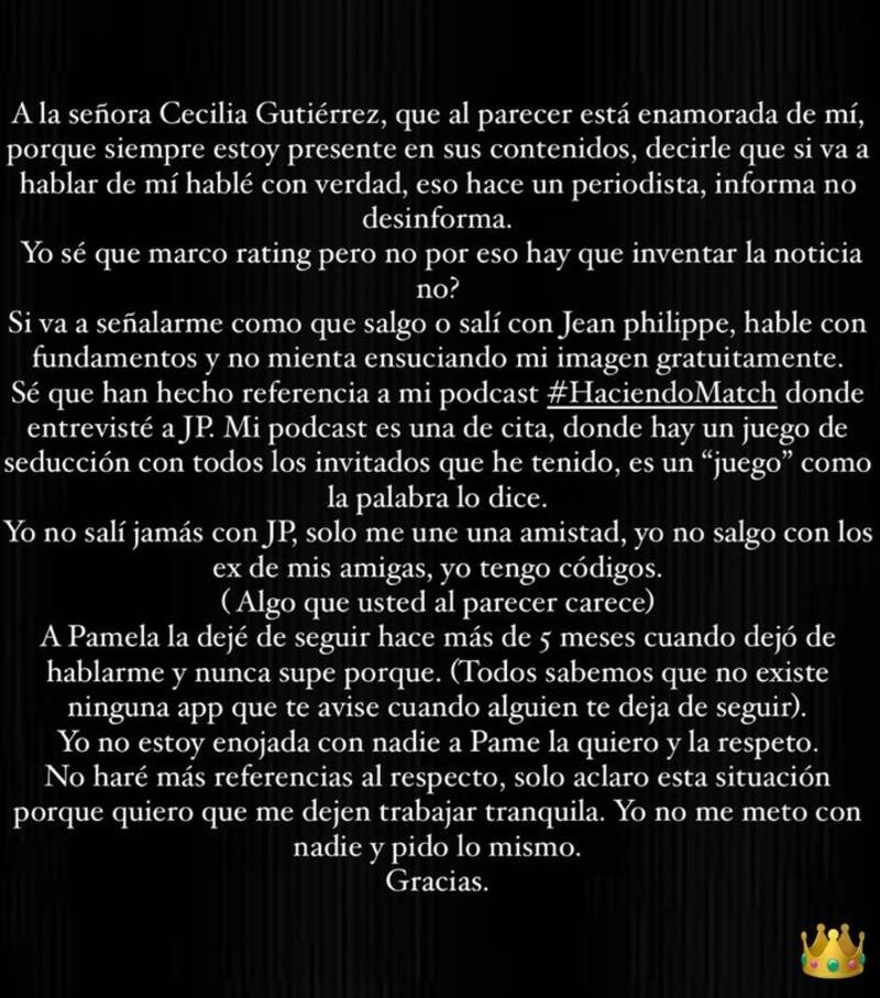 se lanzó contra Cecilia Gutiérrez. Créditos: Instagram